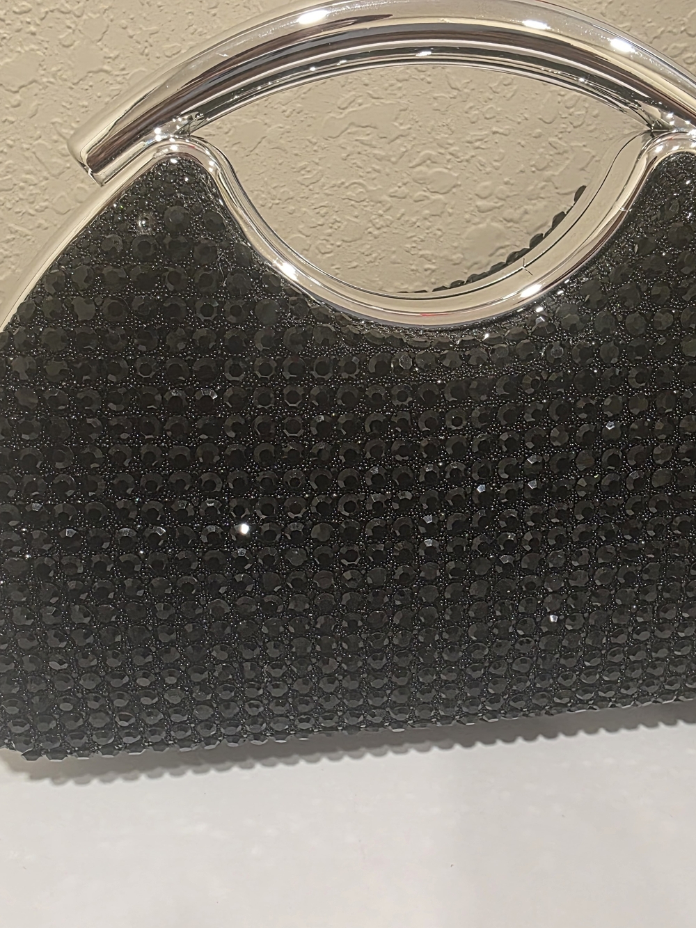 Black Crystal Evening Clutch with Silver Handle